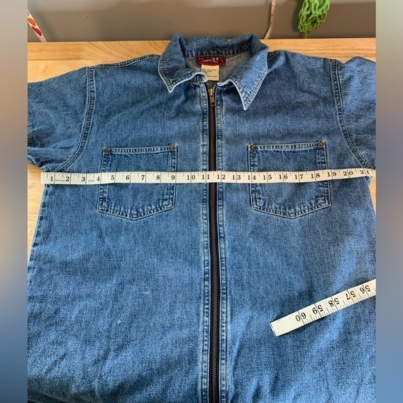 Vintage Denim Short Sleeve Top Full Zip Up Size Medium - Picture 9 of 10